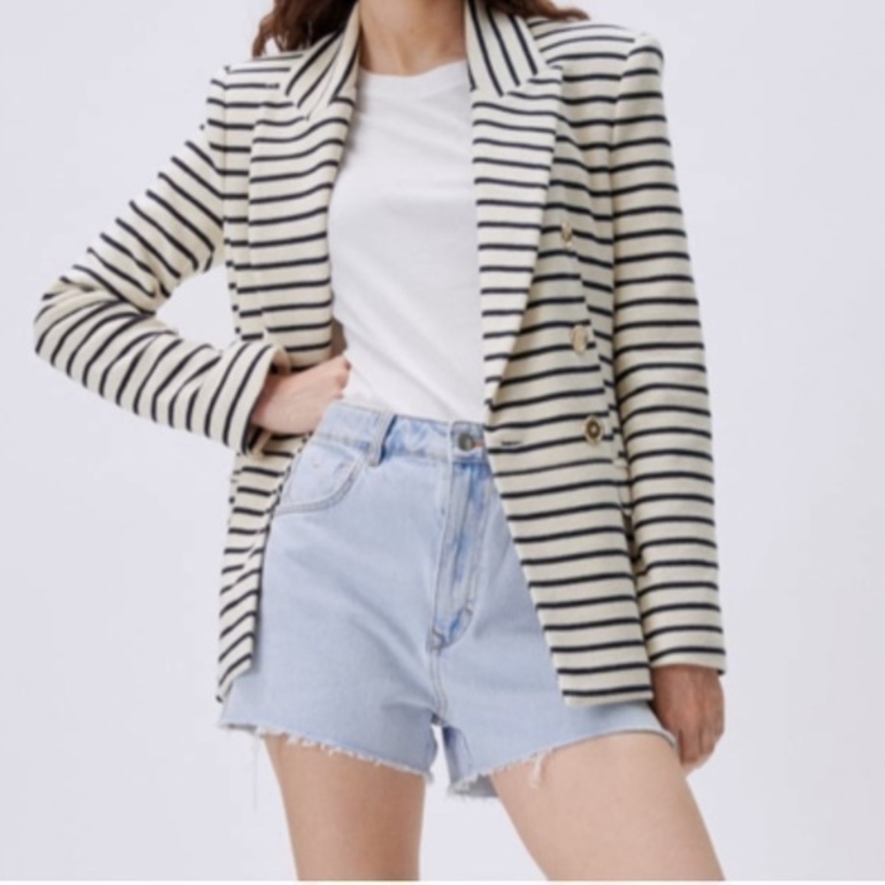 Joie nautical striped knit double breasted boyfriend blazer sz small